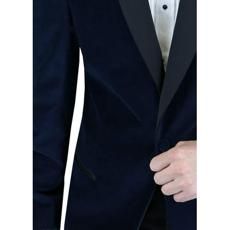 DTI BB Signature Mens One Button Shawl Lapel Blue Velvet Tuxedo Suit 